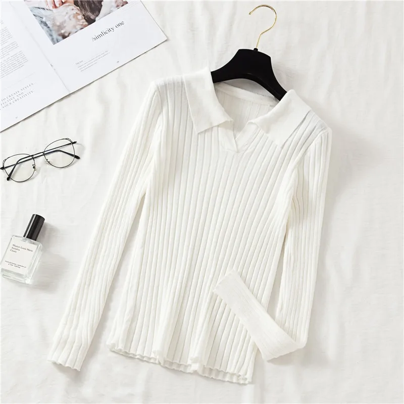 Autumn Winter Women Pullovers Sweater High Elasticity Casual Turn-down Collar Knitted Jumper Fashion Solid Slim | Женская одежда