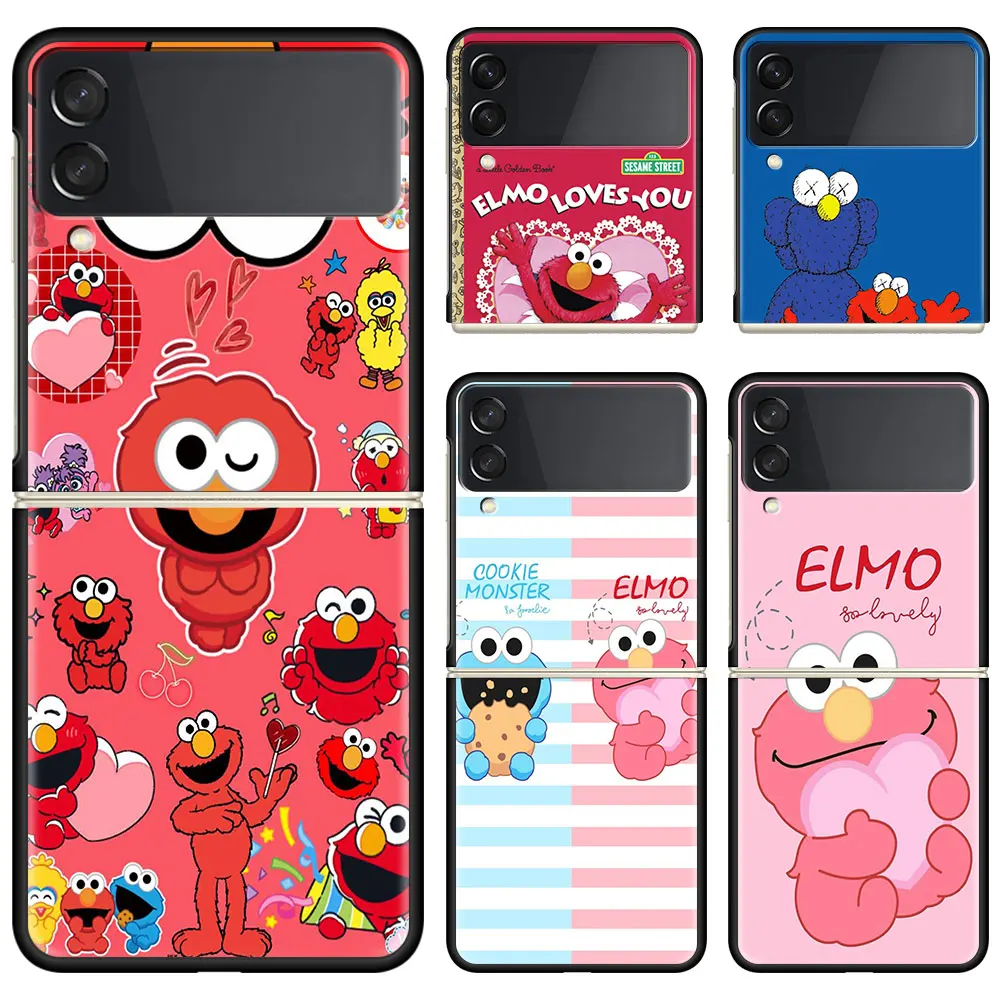 

Phone Case For Samsung Galaxy Z Flip 3 5G Black Hard Cover ZFlip 3 Luxury Shockproof Bumper Cases Fundas Cookie Monsters Elmo