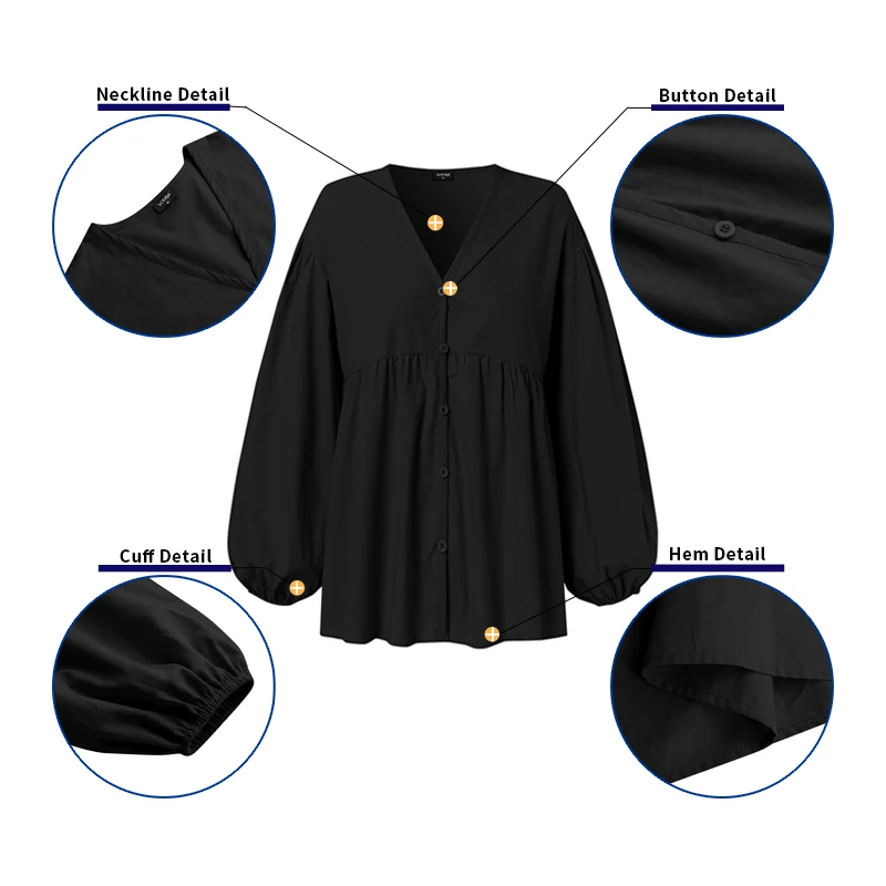 

Plus Size OL Office Party Shirts VONDA 2021 Women Casual V Neck Long Lantern Sleeve Solid Shirt Femme Bohemian Elegant Tops