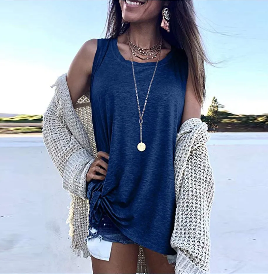 2019 Летняя женская одежда с круглым вырезом однотонные топы на бретелях для