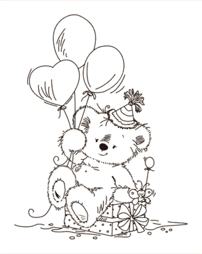 10x8 Медвежонок с воздушным шаром Новый Прозрачный Очистить резиновый штамп лист