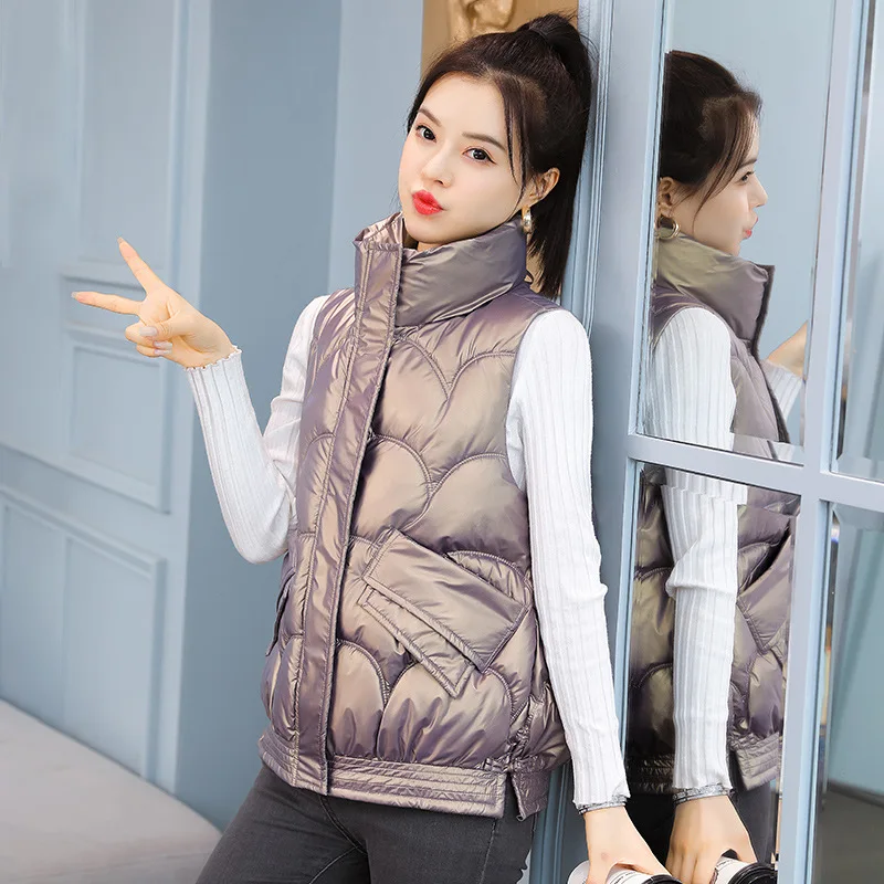 

Spring Autumn Short Stand Collar Down Cotton Padded Vest For Women Thick Warm Sleeveless Overcoat Jacket Female Waistcoat Y057
