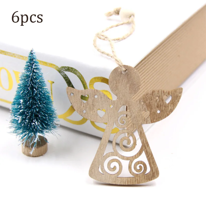 6pcs Angles 6 шт. полые снежинки животные рождественские деревянные висячие украшения для рождественской елки подвески вечерние украшения рождественские поделки - Окраска металла: 6pcs Angles