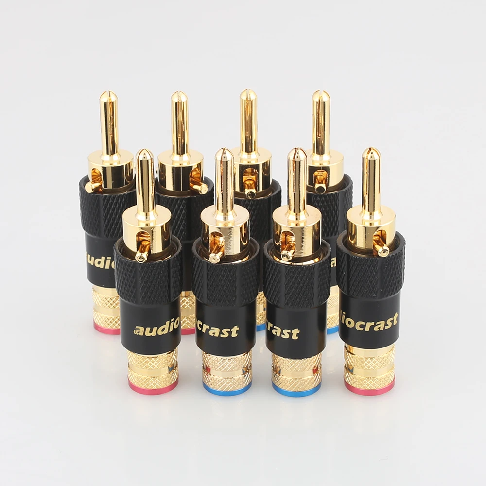 4Pcs Banana Plug Connector Gold-plated Speaker Cable Banana Plug with Lock Speaker Amplifier Connector HIFI DIY Jack Connector