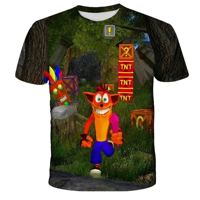 

Hot summer boys and girls 3D printing children's crew neck short sleeve Crash Bandicoot outdoor T-shirt 4-14t2021 NEW