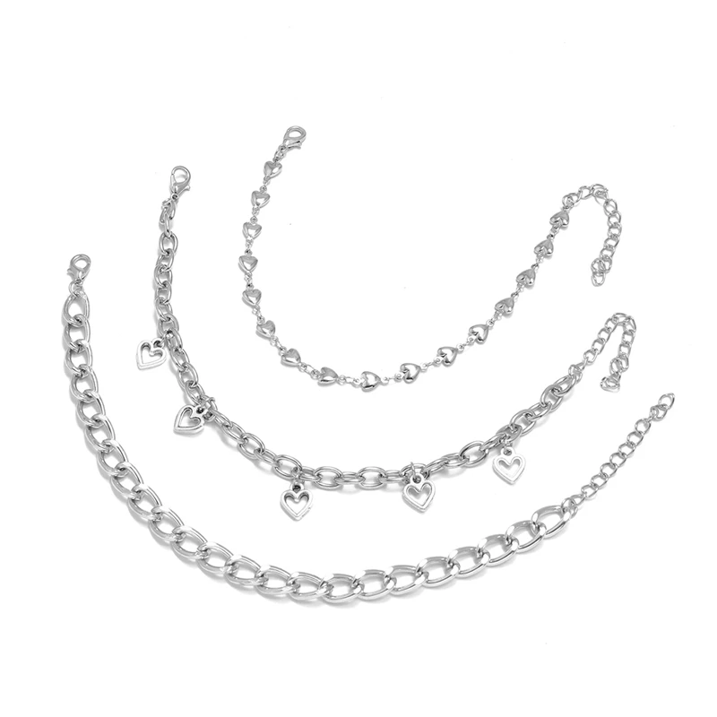 

2021 Hot 3PCS/Set Boho Love Heart Anklets For Women Silver Color Chain Ankle Bracelet On The Leg Foot Fashion Jewelry Gift