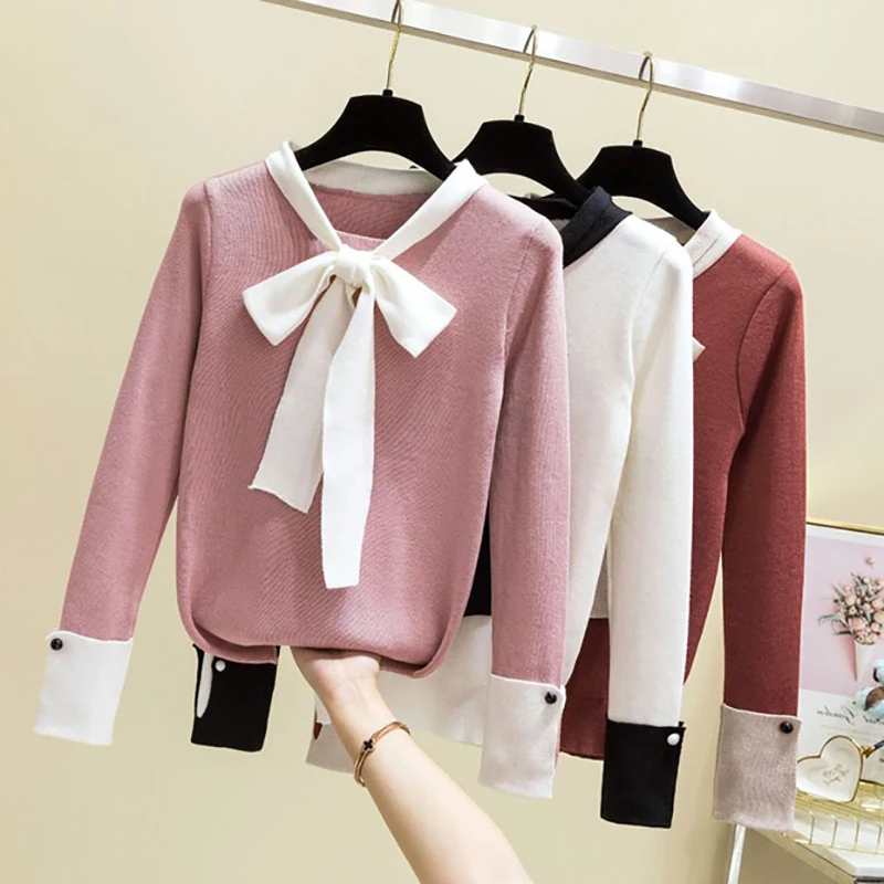 shintimes Long Sleeve Sweater Bow Knitted Winter Sueter Mujer Invierno 2019 Fall Pullovers Pull Femme Womens Clothing | Женская одежда