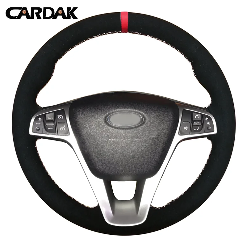 

CARDAK Black Suede Red Marker Car Steering Wheel Cover for Lada Vesta SW 2015 2016 2017 2018 2019 Xray 2015 2016 2017 2018 2019