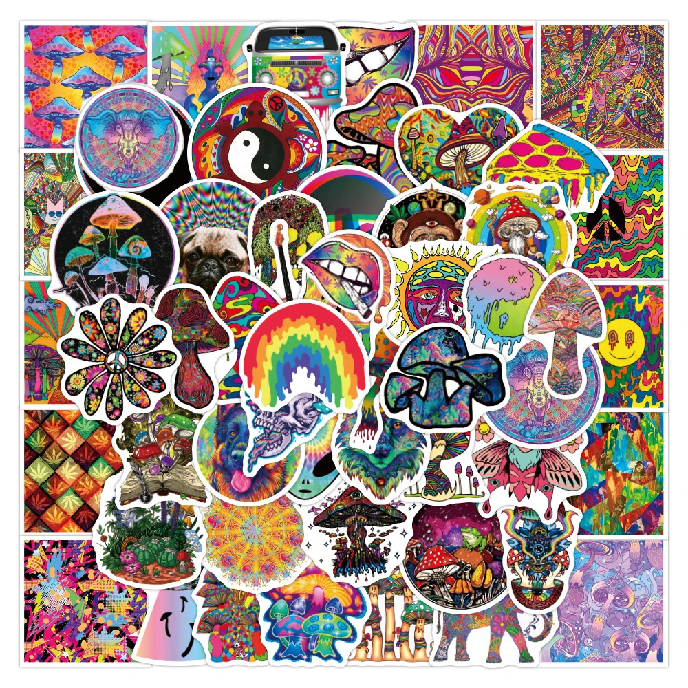 

10/30/50PCS Colorful Psychedelic Mushroom Rainbow Stickers Aesthetic DIY Phone Laptop Skateboard Guitar Car Cool kid Sticker Toy