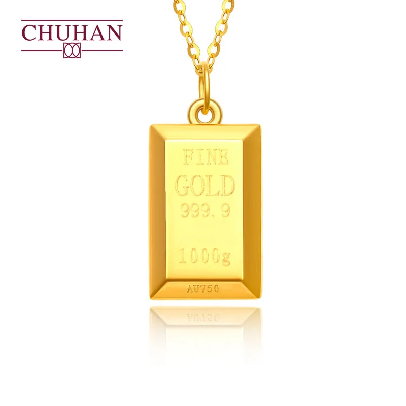 CHUHAN 18K Gold Brick Pendant Necklace AU750 Small Gold Bar Simple Noble Temperament Luxury Jewelry Gifts for Women Wholesale
