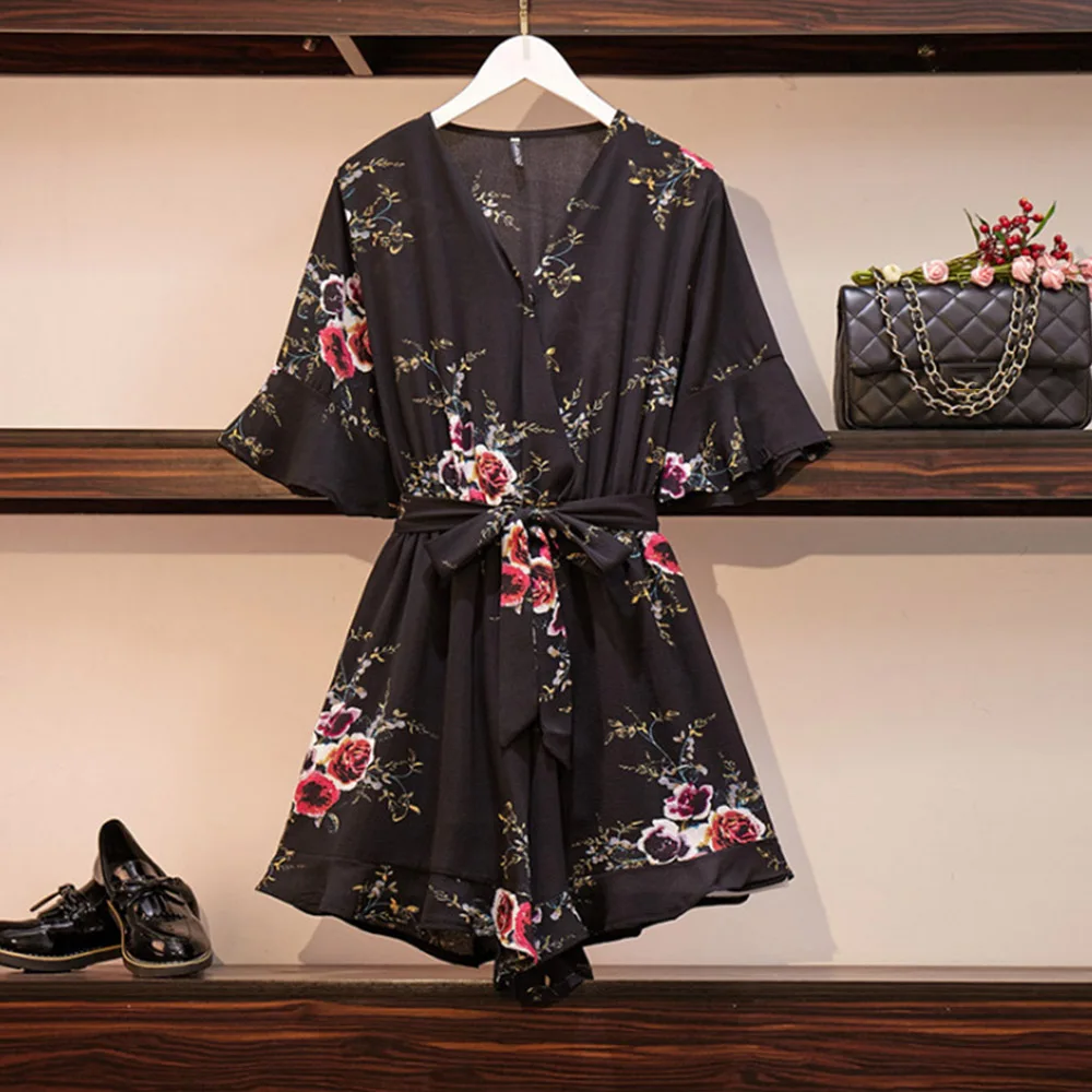 Boho женские летние 2020 Цветочные Комбинезоны в богемном стиле Высокая талия шифон