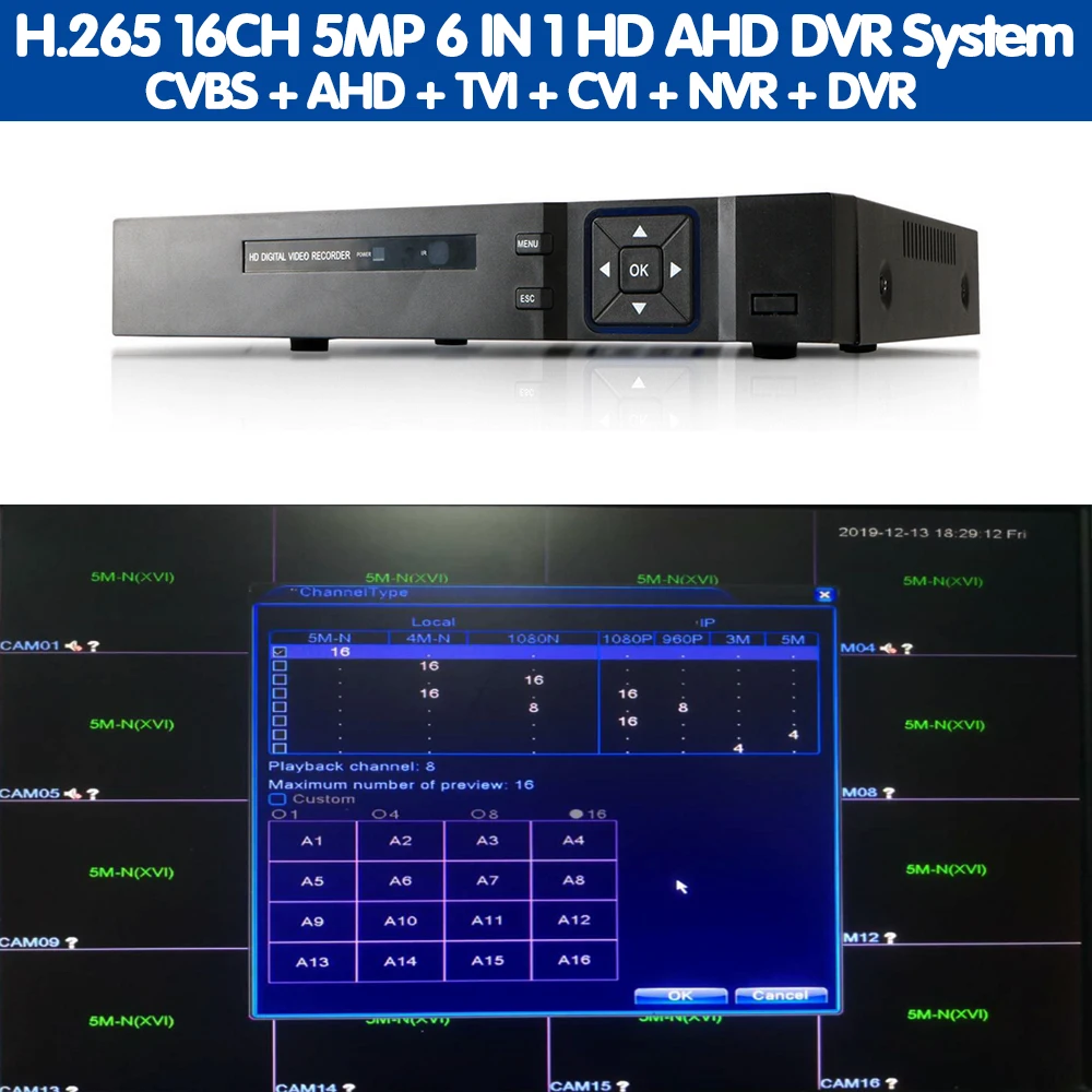 Камера видеонаблюдения NINIVISION XMeye Hi3531 H265 + 5 МП 4 16 каналов в 1 гибридный TVi CVI NVR AHD CCTV 3G