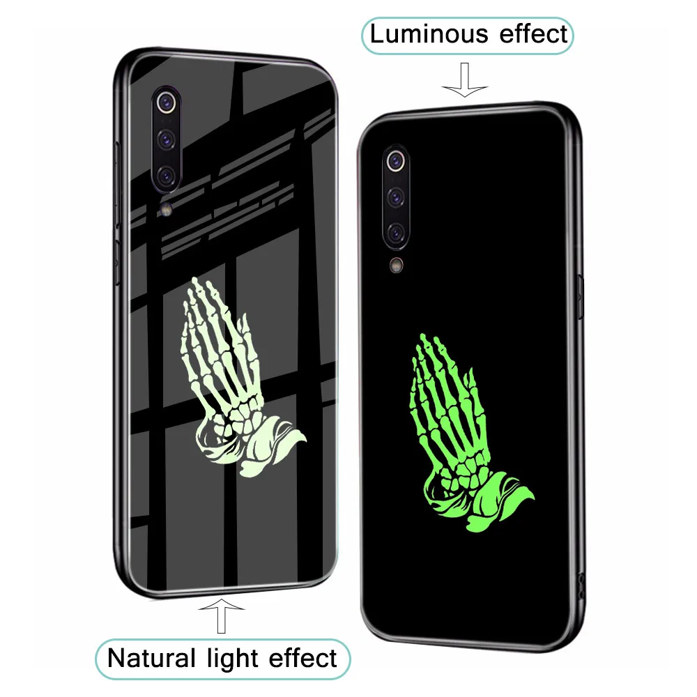 

Skull Case for Xiaomi 10 9 8 9T Pro Lite SE Luminous Glass Cover for Xiaomi Mi Note 10 Pro Ultra F1 A2 Lite Mix 2 3 Phone Cases