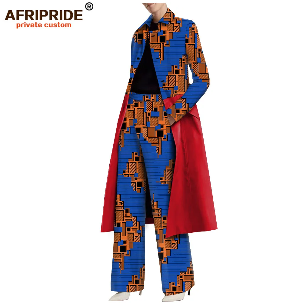 Африканский Анкара принт брюки набор для женщин AFRIPRIDE однобортный длинный пиджак+ полная длина широкие брюки набор A1826036 - Цвет: 518J