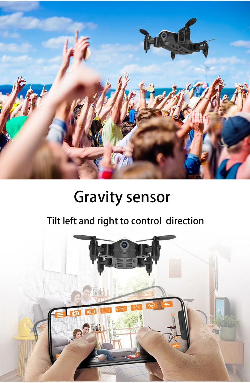 Радиоуправляемый мини Дрон с Камера HD складной WiFi FPV RC Квадрокоптер режимом headless