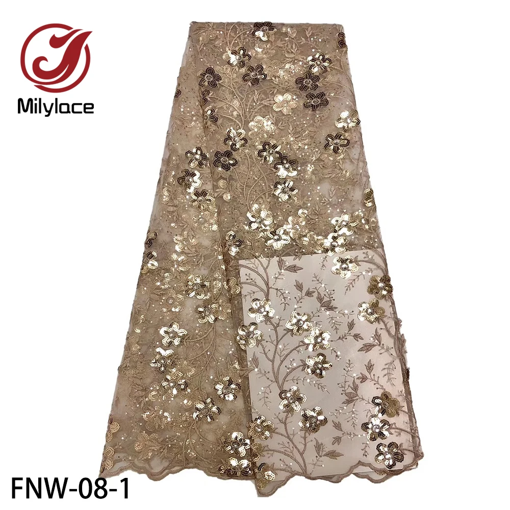 

Nigerian Laces Fabric High Quality Tulle Lace Fabric with Sequins Embroidery African Lace Fabric for Party Dresses FNW-08