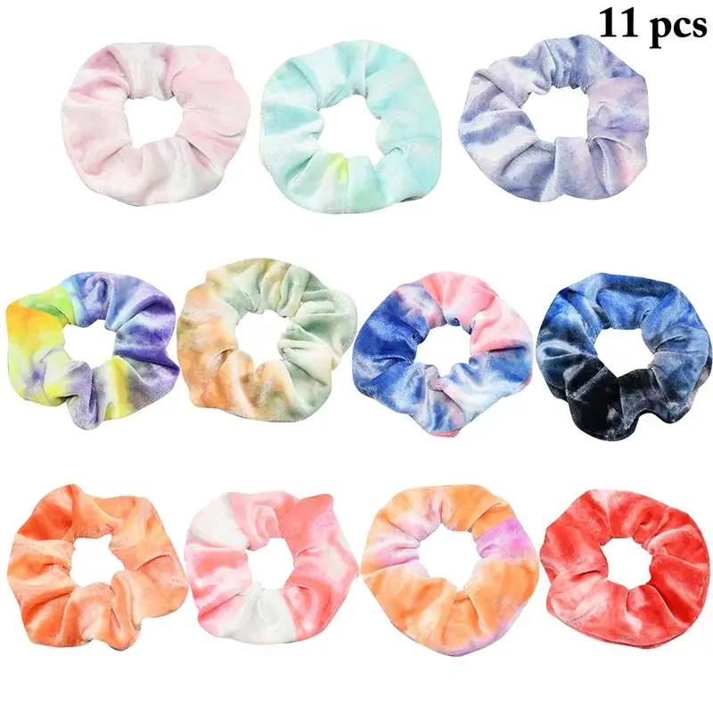 

11PCS Women Girls Hair Scrunchy Decorative Velvet Hair Tie Rope Tie Dye Scrunchy Ponytail Holder Headband Hair Accessories