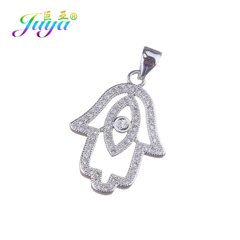 White Gold Juya DIY турецкие ювелирные изделия фурнитура золото/серебро/розовое золото Хамса рука подвеска Фатима подвески для браслета ожерелье серьги изготовление - Окраска металла: White Gold