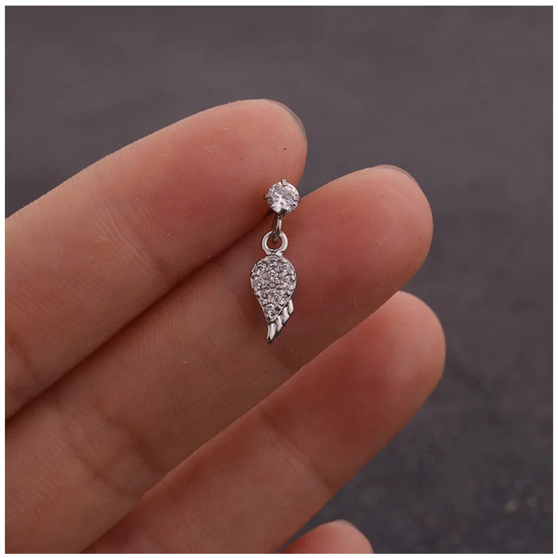 1PC Fashion CZ Cartilage Earring for Women Gold Silver Color Heart Flower Wings Zircon Dangle Stud Statement Ear Jewelry | Украшения и