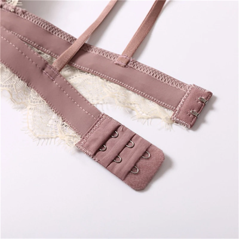 

French Ultra-thin Bralette Women Wire Free Breathable Bra Set Sexy Lace Soft Cup Bras Triangle Cup Leisure Pink Underwear Sets