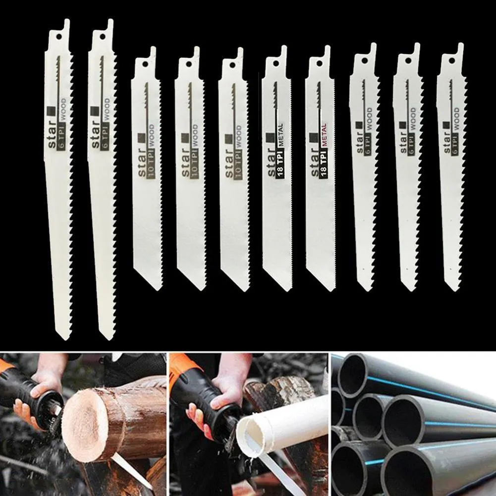 10Pcs/Set Reciprocating Saw Blade Bi-Metal High Strength Woodworking Metal Cut Saw Blades
