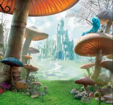

Alice Wonderland Forest Mushrooms Castle Palace Grass photo backdrop High quality Computer print children kids background