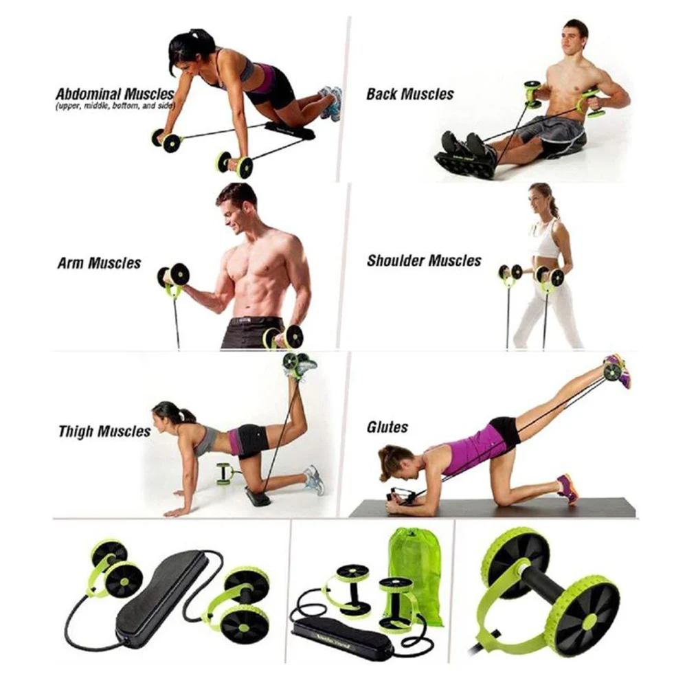 

Multifunctional AB Wheels Roller Stretch Elastic Abdominal Resistance Pull Rope Tool Abdominal Muscle Trainer Exercise Home Fitn