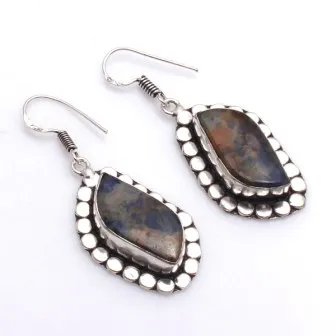

Genuine Sodalite Silver Overlay on Copper Earrings ,Hand made Women Jewelry Gift , 48 mm, E5914