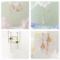 2021 new korean pink flowers leaves pendant earrings flower tassel earrings for women girls drop earrings jewelry earrings gift