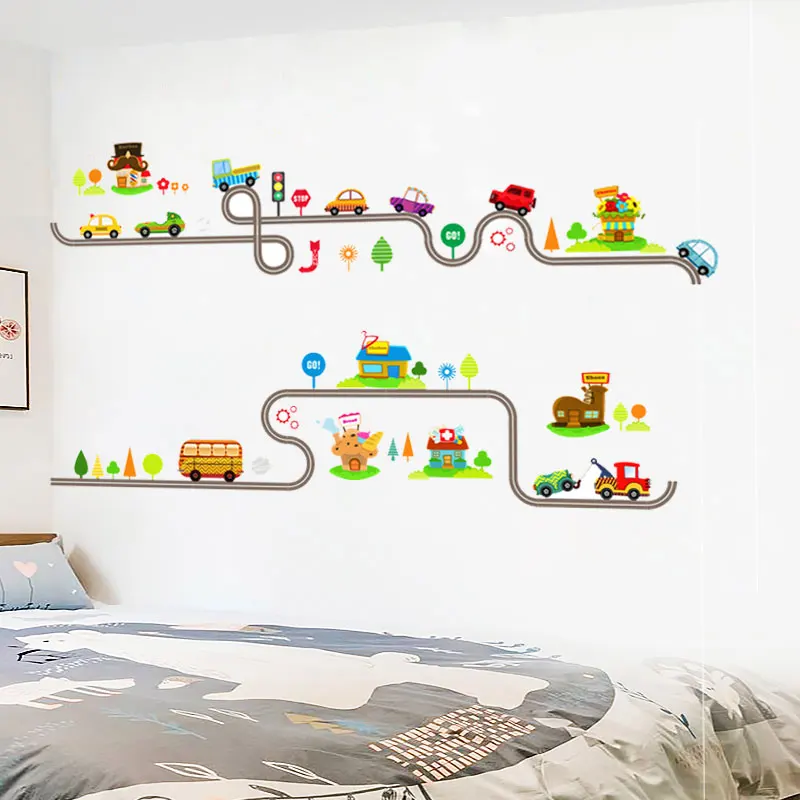 Мультяшные 30*90 см наклейки на стену в виде автомобиля дорожки декор для детской