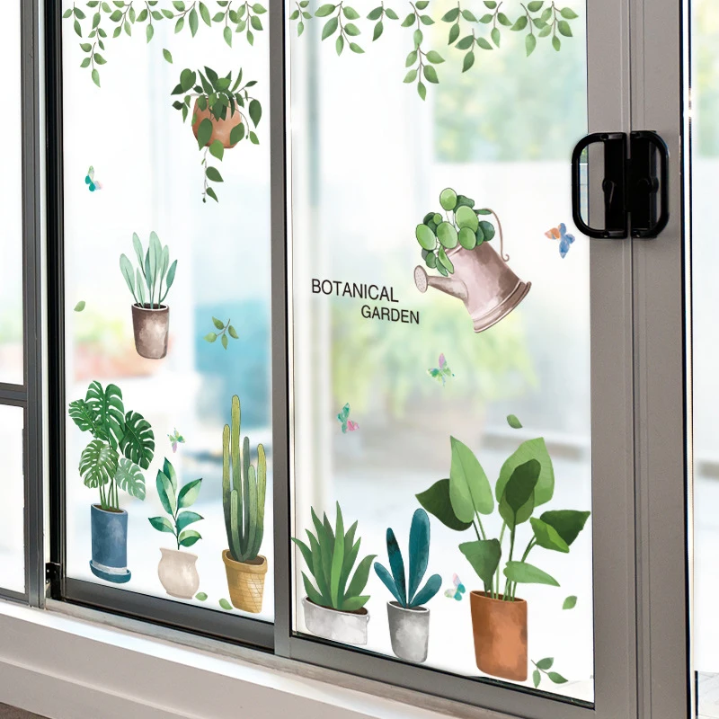 Зеленые растения пальмового листа кактус стеклянные наклейки на окна кухня