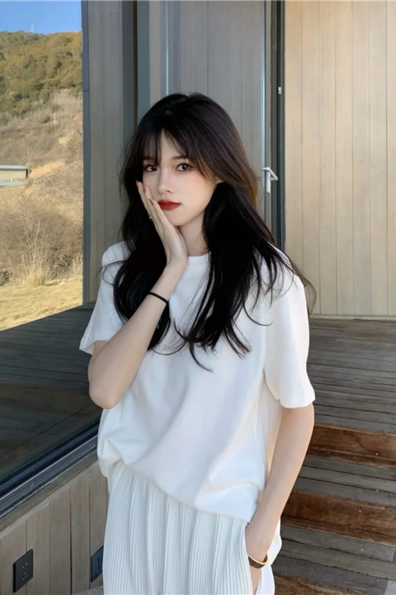 

Korean Style Chic White T-shirt for Women 2021 New Fashion Short Sleeve T-shirt Loose Summer All-match Top