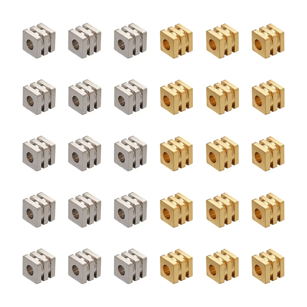 100Pcs Grooved Cube Spacer Beads 2 Colors 2/3/4mm Brass Metal Loose Beads DIY Bracelet Necklace Jewelry Crafts Making