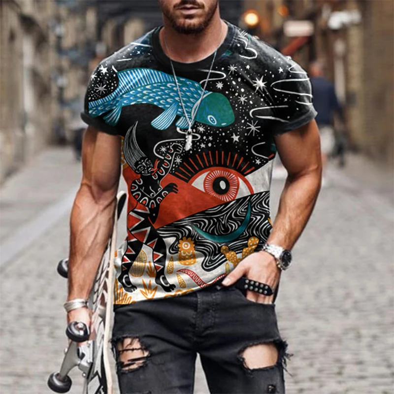 

2021 Summer Fish O-Neck Black Color Men's Casual T-Shirt Digital Printing Short Sleeve Oversized Kawaii Clothing Loose Tops