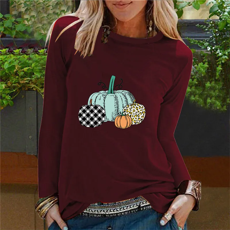 

Women's Autumn Winter Clothes Halloween Shirt Pumpkin Graphic Tees Ladies Long Sleeve Tops Oversized Clothing 2020 Fall t-Shirt