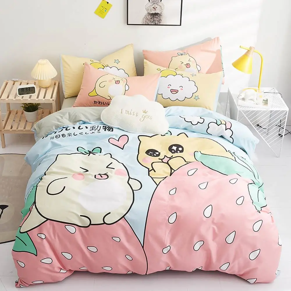 

Cartoon Pink Blue Space Stars Cats Bedding Sets Twin Queen Flat Sheet Fitted Sheet High Count Cotton Bedlinens Duvet Cover Set