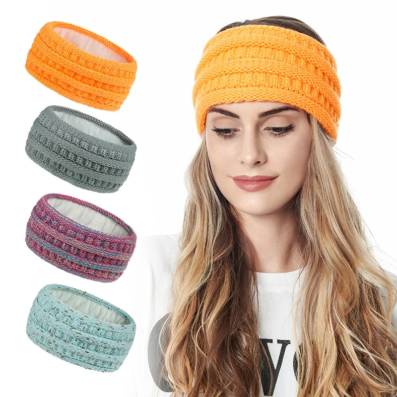 

Crochet Plus Hairband Winter Warmer Ear Fleece-lined Knitted Headband Elastic Hair Bands Thicken Headwraps Solid Color Earmuff