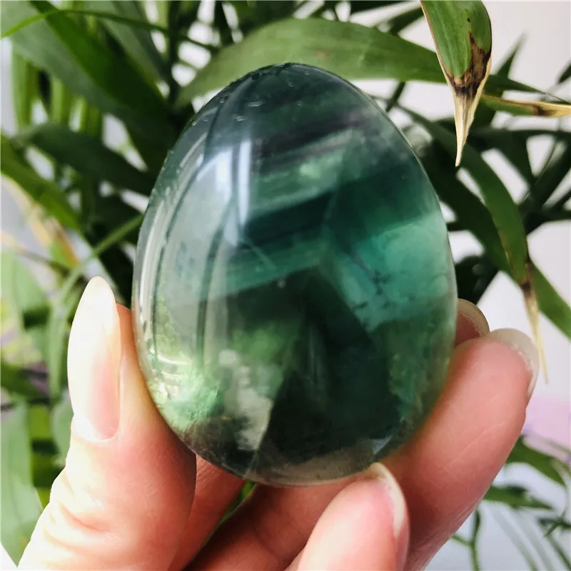 Природный полированный зеленый флюоритовый кварц Кристалл Яйцо Исцеление