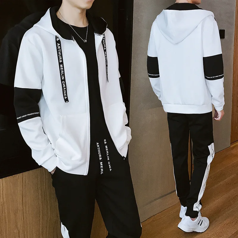 

QIWN Fall/Winter Men's Suit Hooded Suit Zipper Suit Men's Coat Loose Casual Sports Suit Tracksuit Men Sweatsuit Men Clothing