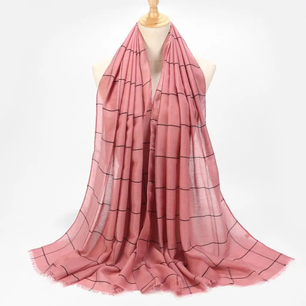 

10pcs Plaid Tartan Cotton Voile Muslim Hijab Scarf Stripes Double Color Islamic Hijabs Shawl Wrap Scarf