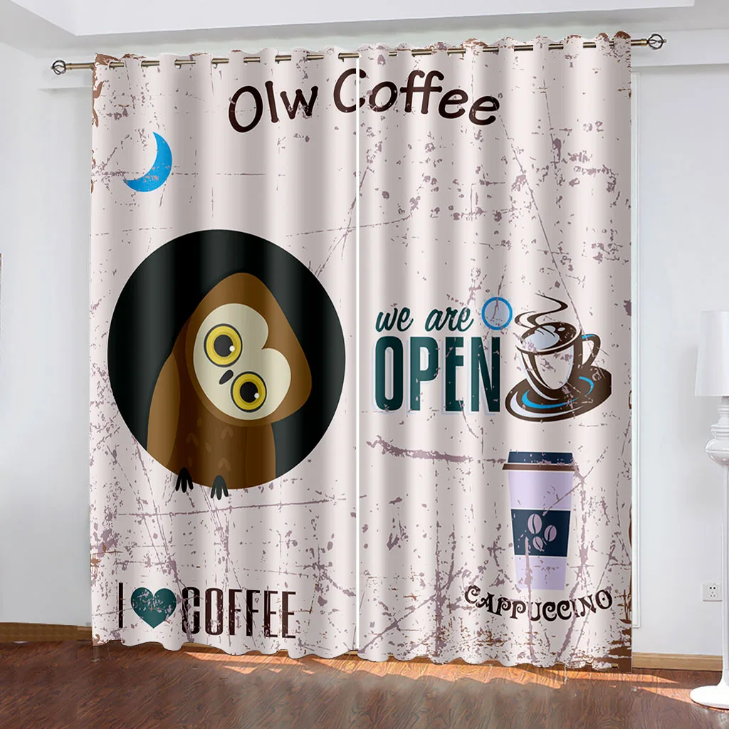 

Cartoon Owl Printed Woven Curtains Two Independent Curtains Left and Right Blackout Curtains for Bedroom