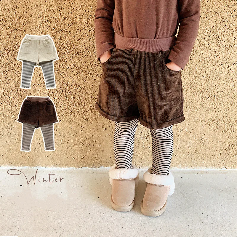 Зимние флисовые утепленные штаны для девочек 2 шт. модные детские вельветовые