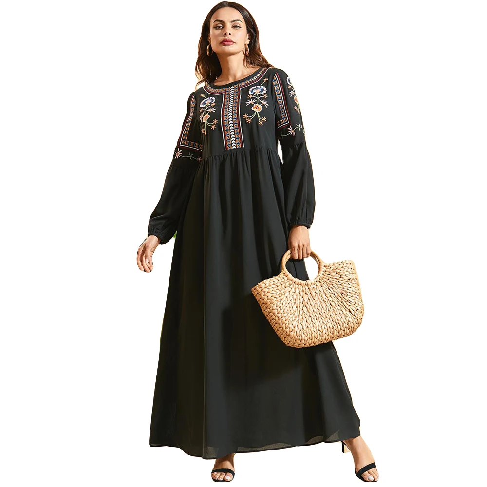 

Ramadan Abaya Dubai Kaftan Embroidery Long Sleeve Dress Turkish Caftan Islamic Clothing Arab Robe Party Gown Jilbab Middle East