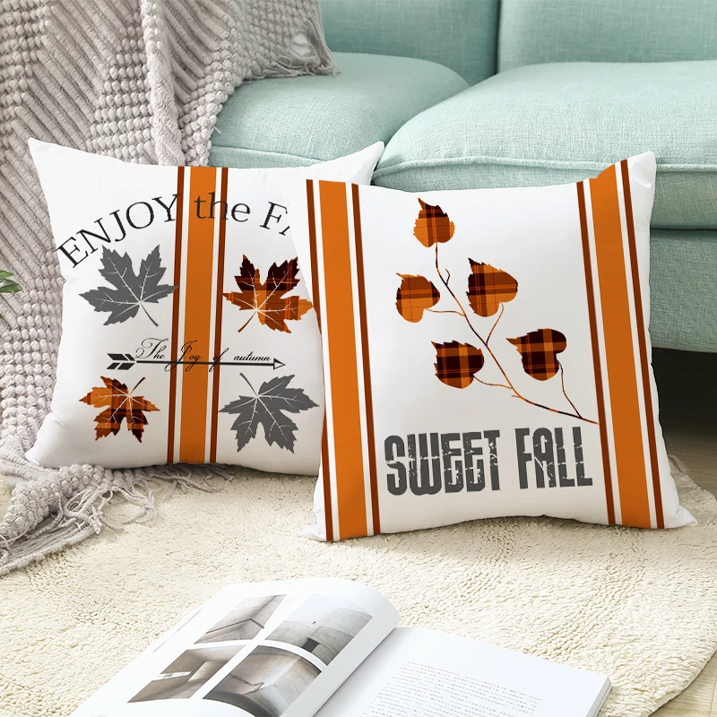 Обложки подушек с осенней тыквой 18x18 дюймов для декора фермерского стиля на День Благодарения - подушки с клетчатым принтом "Счастливы".