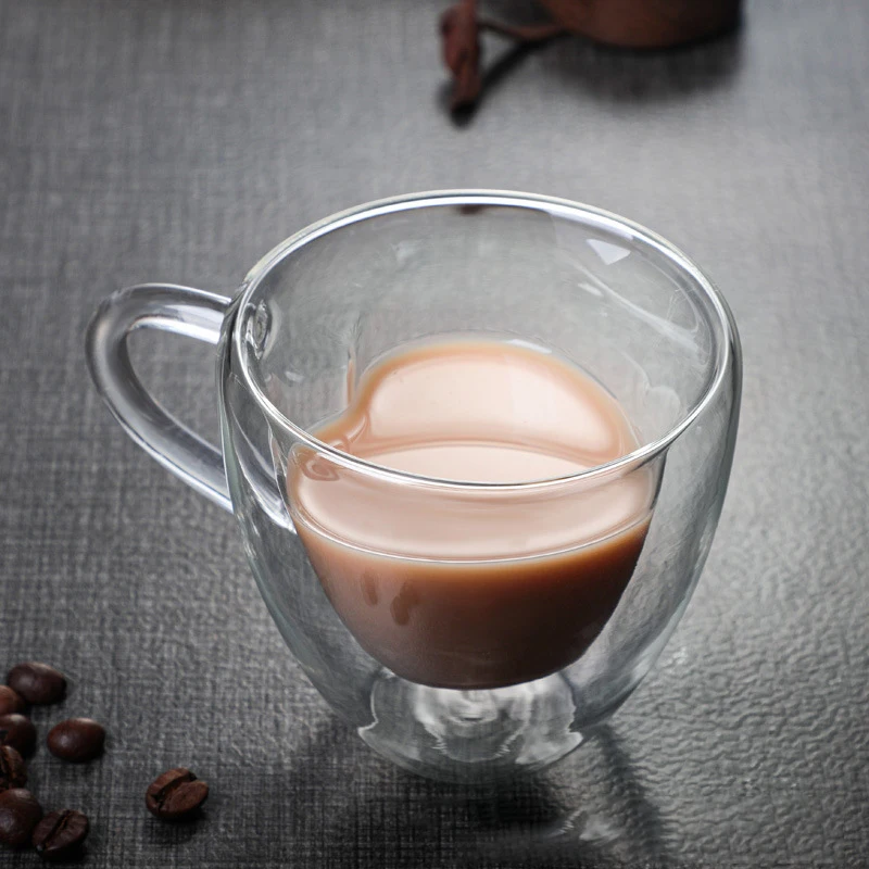 240 мл стеклянная кружка в форме сердца пара чашек чашка с двойными стенками