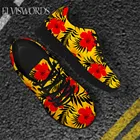 ELVISWORDSЖенская обувь на плоской подошве; Тропические растения; Цвет Красный; Hibiscus; Модель 2021 года; Сетчатые повседневные кроссовки; 1 шт.; Женская обувь с принтом по запросу