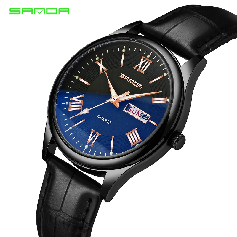

Top Brand Men Business Watches Day Date Quartz Analog Clock Fashion Leather Strap Waterproof Sanda 213 Luxury Men Wrist Watches