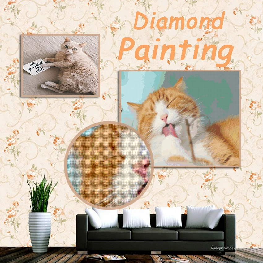 

Diy Diamond Decoration Painting Cute Animal Small Milk Cat Square Diamond Round Diamond Customizable Wall Art Decoration