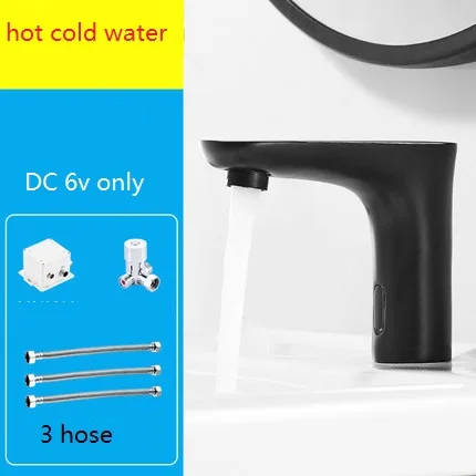 DC6V HOT COLD Черный Автоматический сенсорный кран на бортике для ванной комнаты, Бесконтактный инфракрасный кран, краны с датчиком горячей и холодной воды - Цвет: DC6V HOT COLD