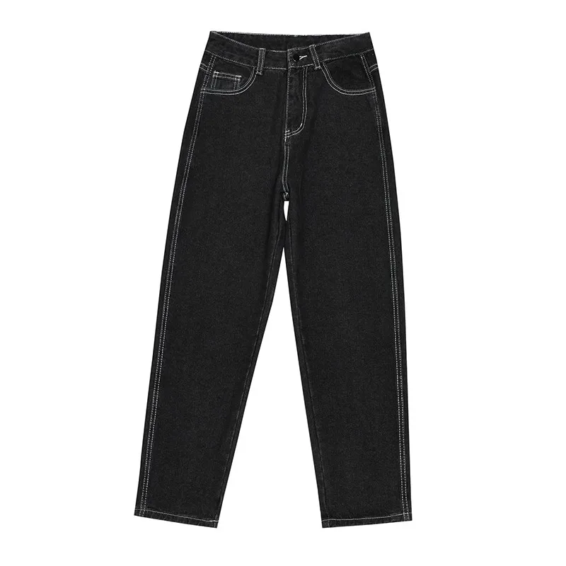 

GUUZYUVIZ Black Grey Jeans Woman High Waist Straight Denim Pants Plus Size Loose Jean Trousers Korean Casual Thicken Winter